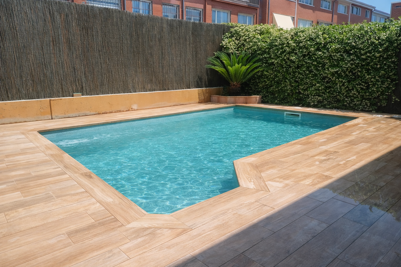 Piscina de fibra de vidrio instalada con depuradora y sistema de filtración de alta eficiencia