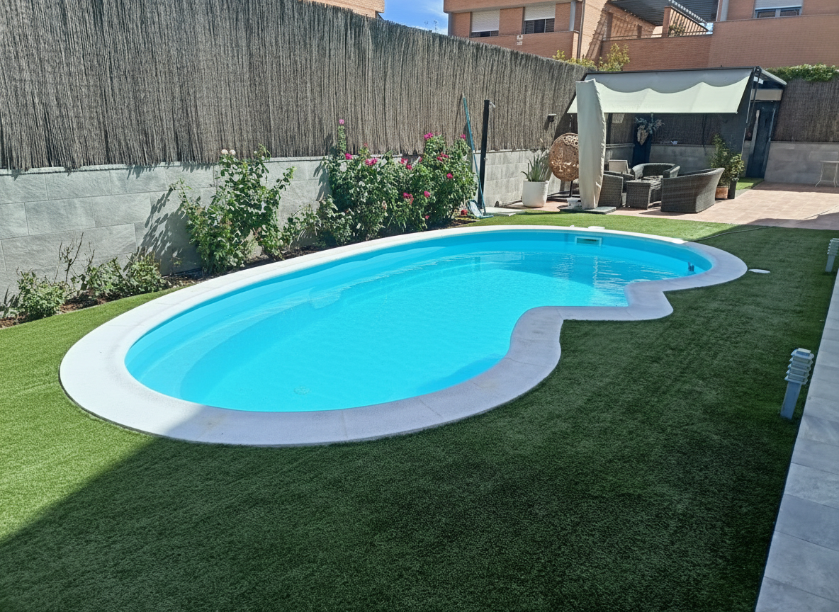 Detalle de borde de piscina con pavimento antideslizante y azulejos de diseño Innova Pool